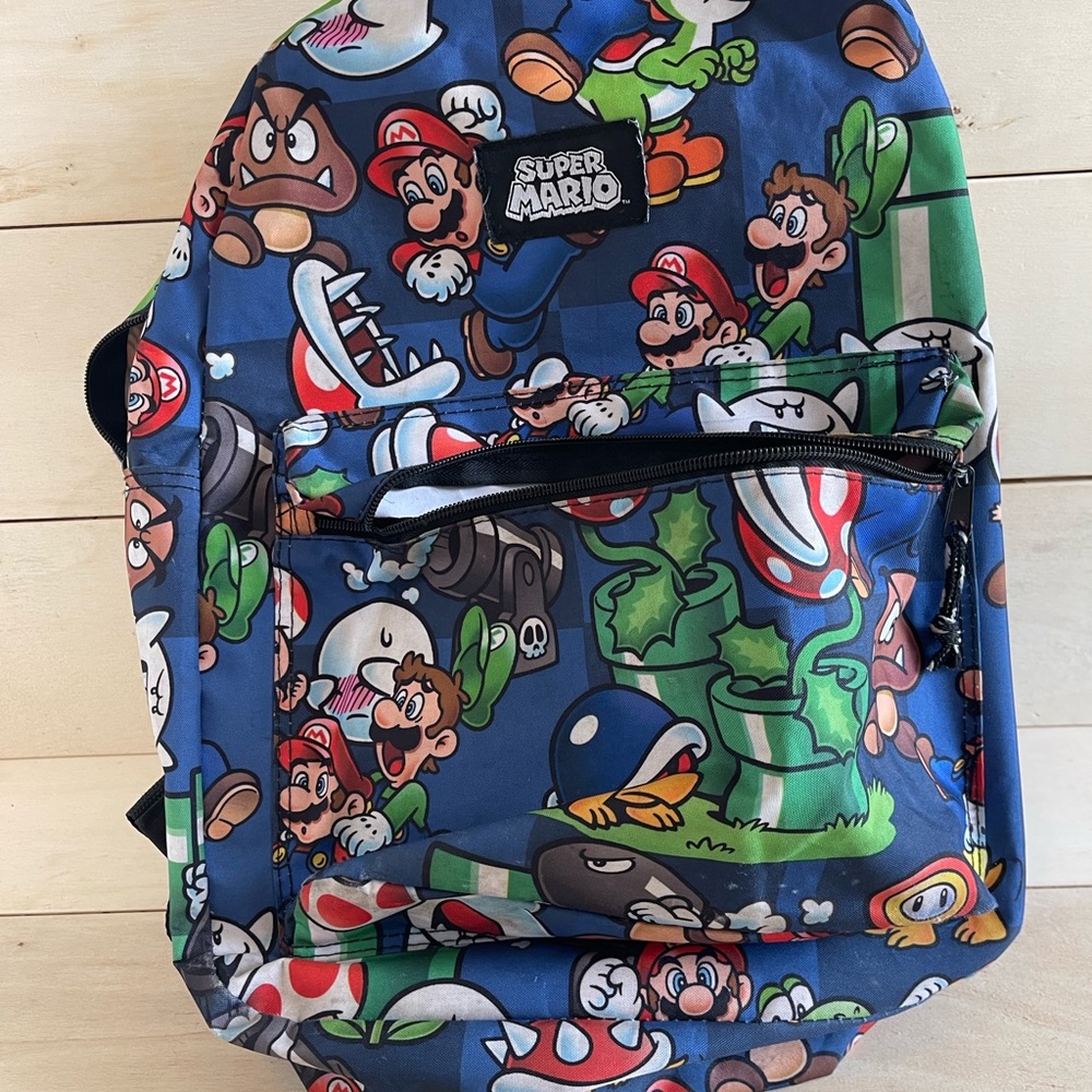 Super Mario Bros. Nintendo Backpack All Over Print 16" School Book Bag